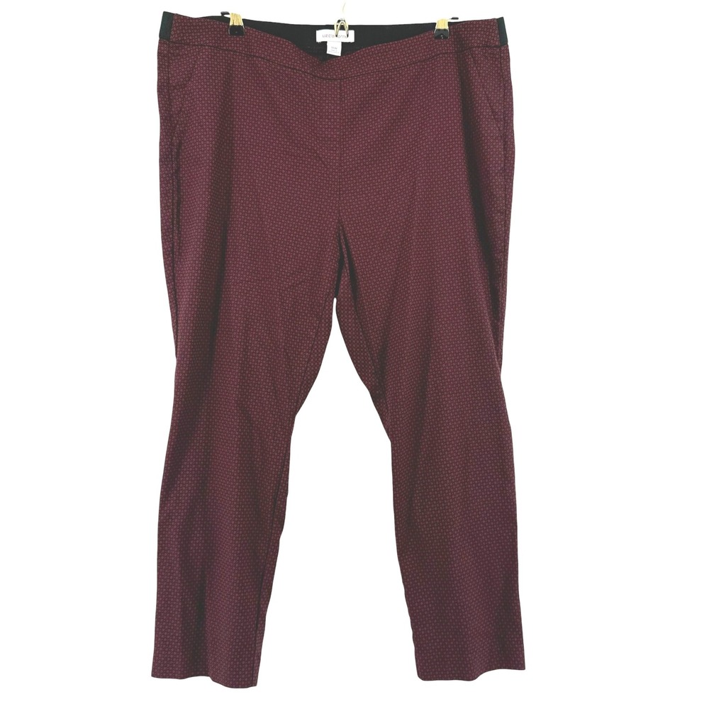 Liz Claiborne Womens 18W Burgundy Geometric Ankle Pants Elastic Waist Pull On